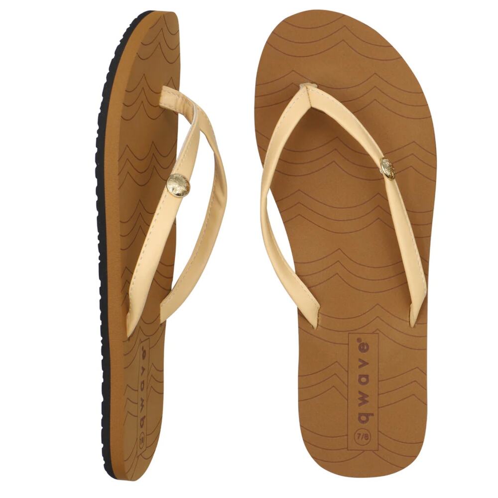 Womens Size 6 Vanilla Cream Slim Straps Gold Stud Wave Grip Textured Sole Thong